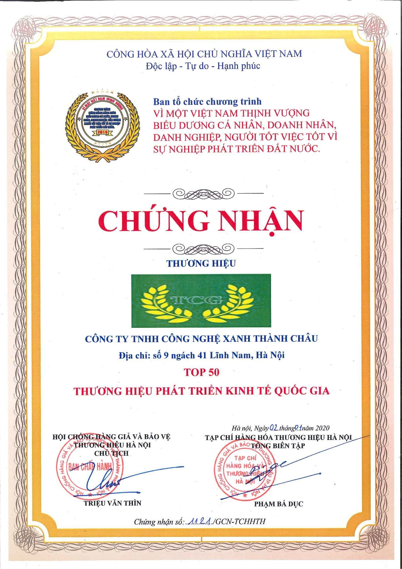 Top 50 Thương hiệu Phát triển Kinh tế Quốc gia